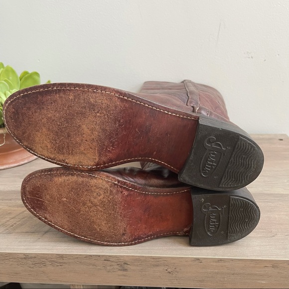 Justin Brown Leather Vintage Western Riding Boots - Picture 7 of 12